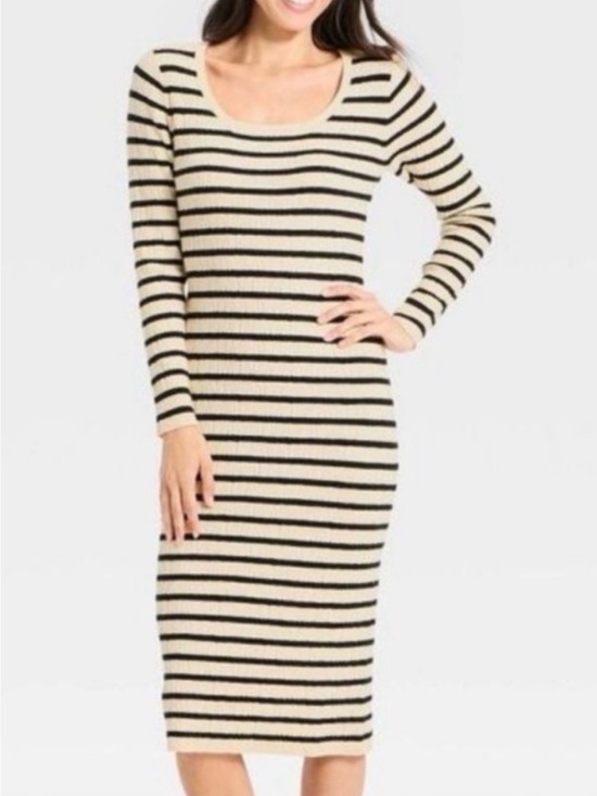 Universal Thread Dresses & Skirts - Universal Thread NWT Striped Scoop Neck SWEATER BODYCON Midi Dress - Cream/Black